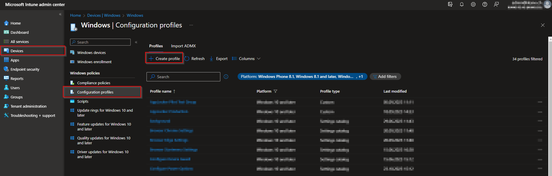 Creating a new configuration profile with Settings catalog